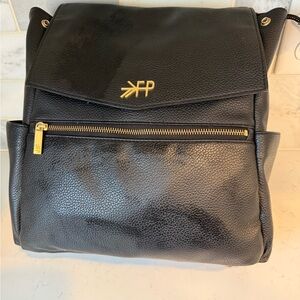 Black Leather Backpack with Gold Accents